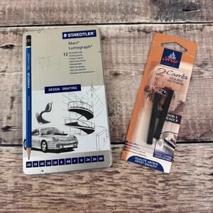 Lot Staedtler 12 Mars Lumograph Drawing Pencils in TIn & Conte Carres Sketching